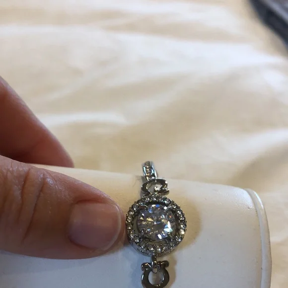 Rhinestone center stone silver tone bracelet. Well made channel set detail - Picture 4 of 7